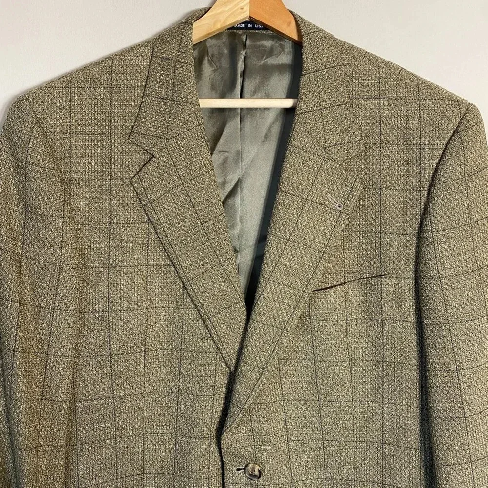 Joseph Abboud Plaid Tweed Wool Sport Coat Dinner Jacket Blazer Men's 41R Brown